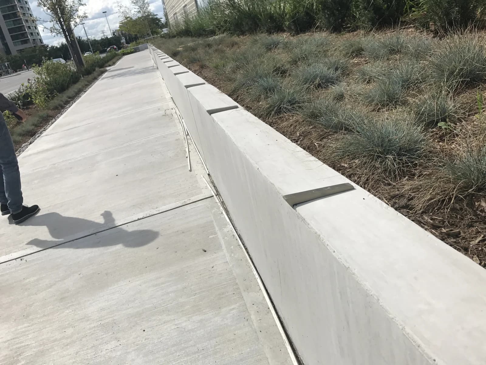 Skateboard Deterrents for Sidewalks installed in a Canadian commercial setting — stainless skateboard deterrent hardware